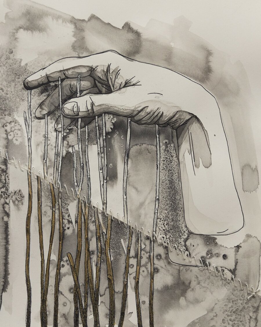 Study for a Limp Wrist II - Ink and acrylic painting on paper by Kale Vandenbroek