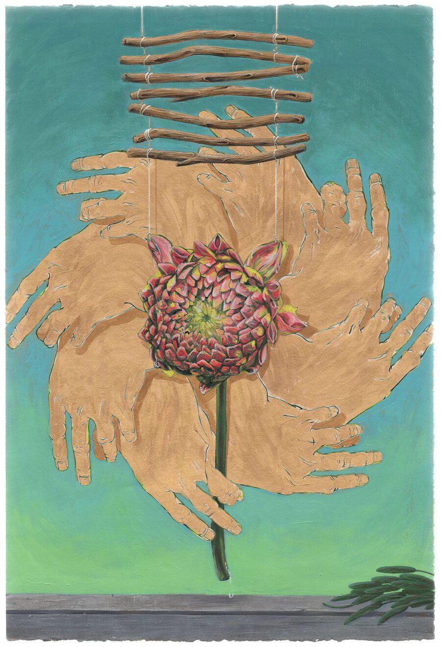 Suspend Dahlia | Acrylic painting on paper by Toronto artist Kale Vandenbroek